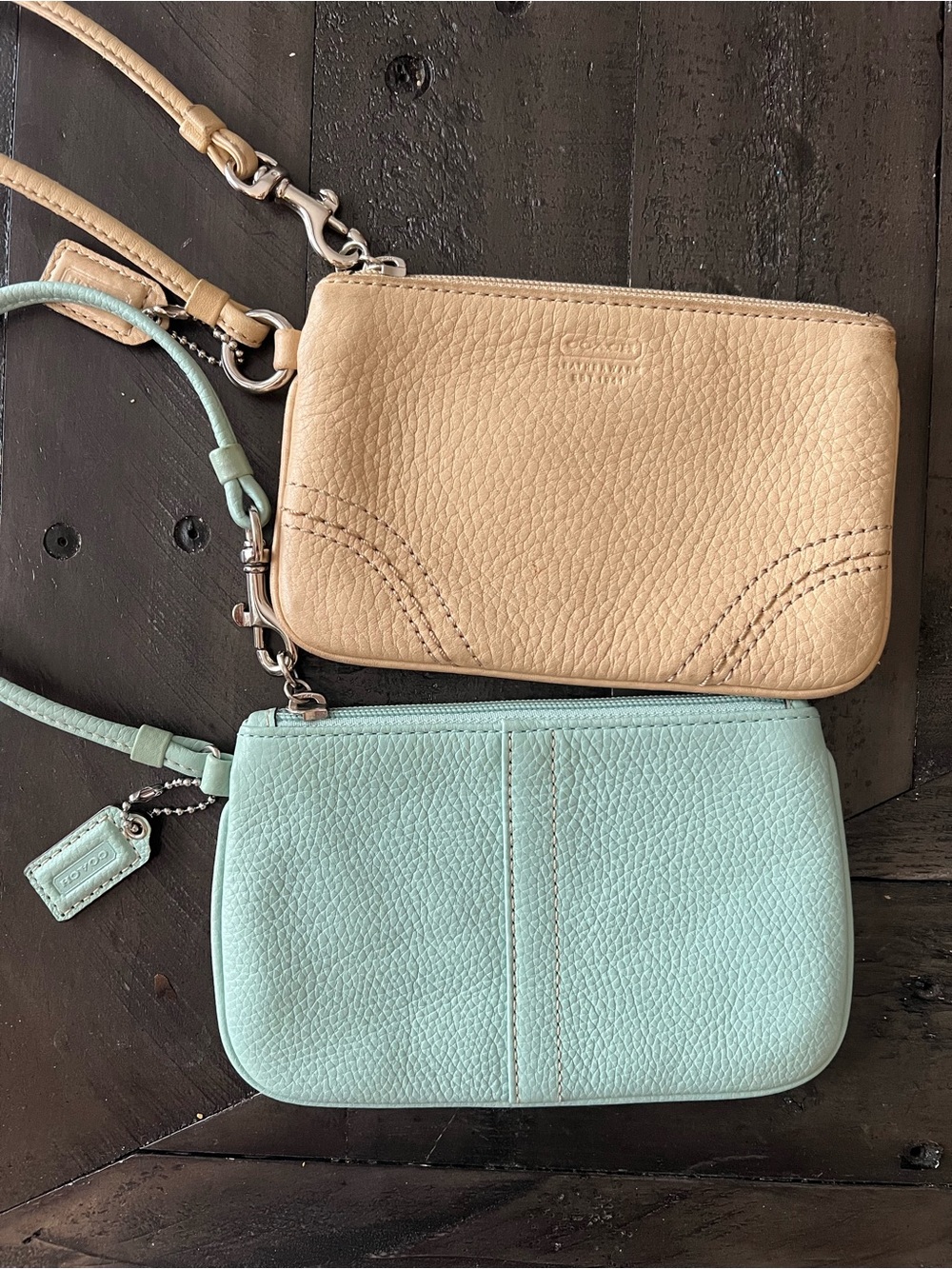 Coach Leather Wristlet Bundle in Beige and Mint